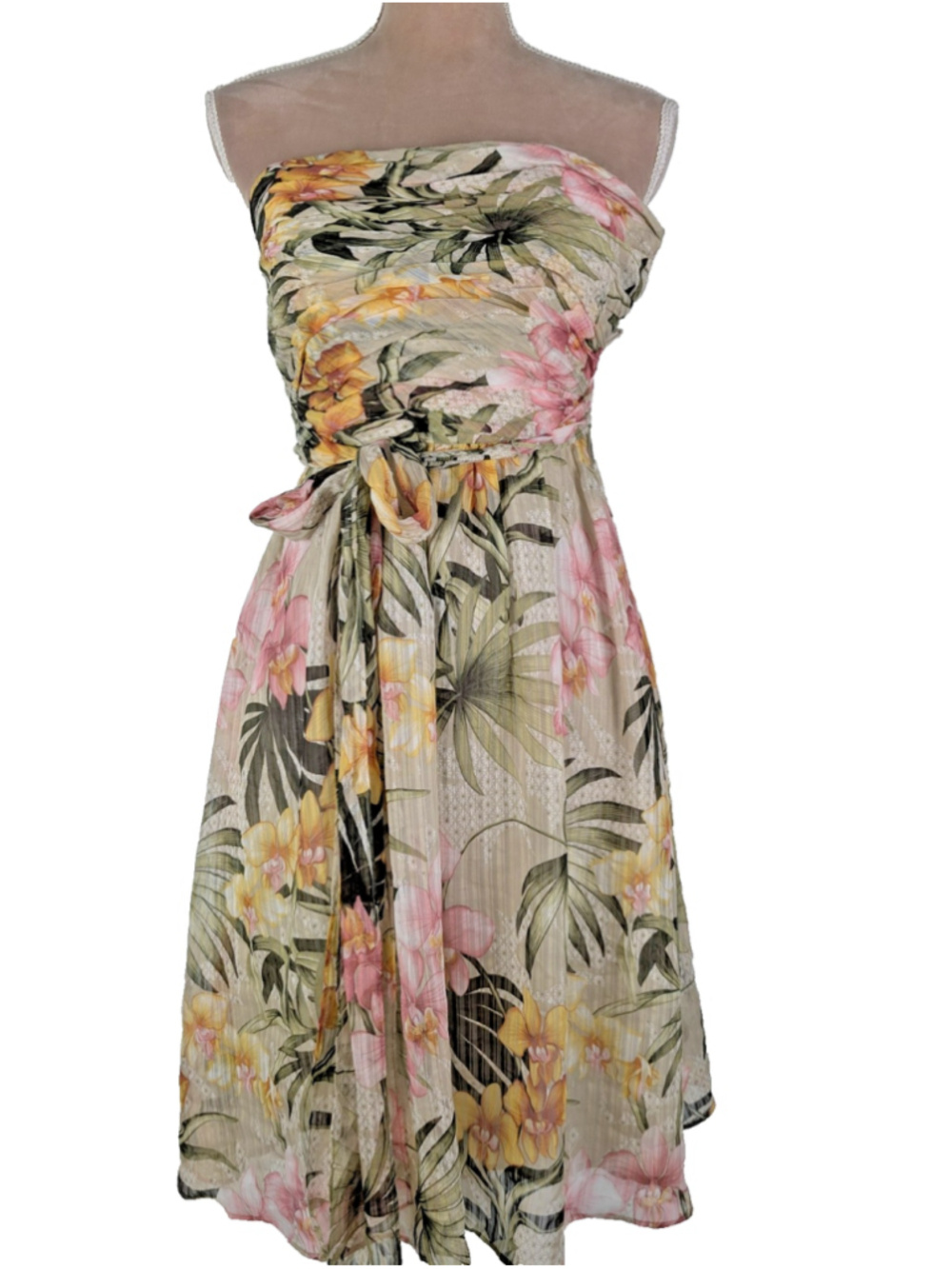Tommy Bahama Silk Midi Dress Chiffon Size 4 Orchid Beachy Hawaii Tropical